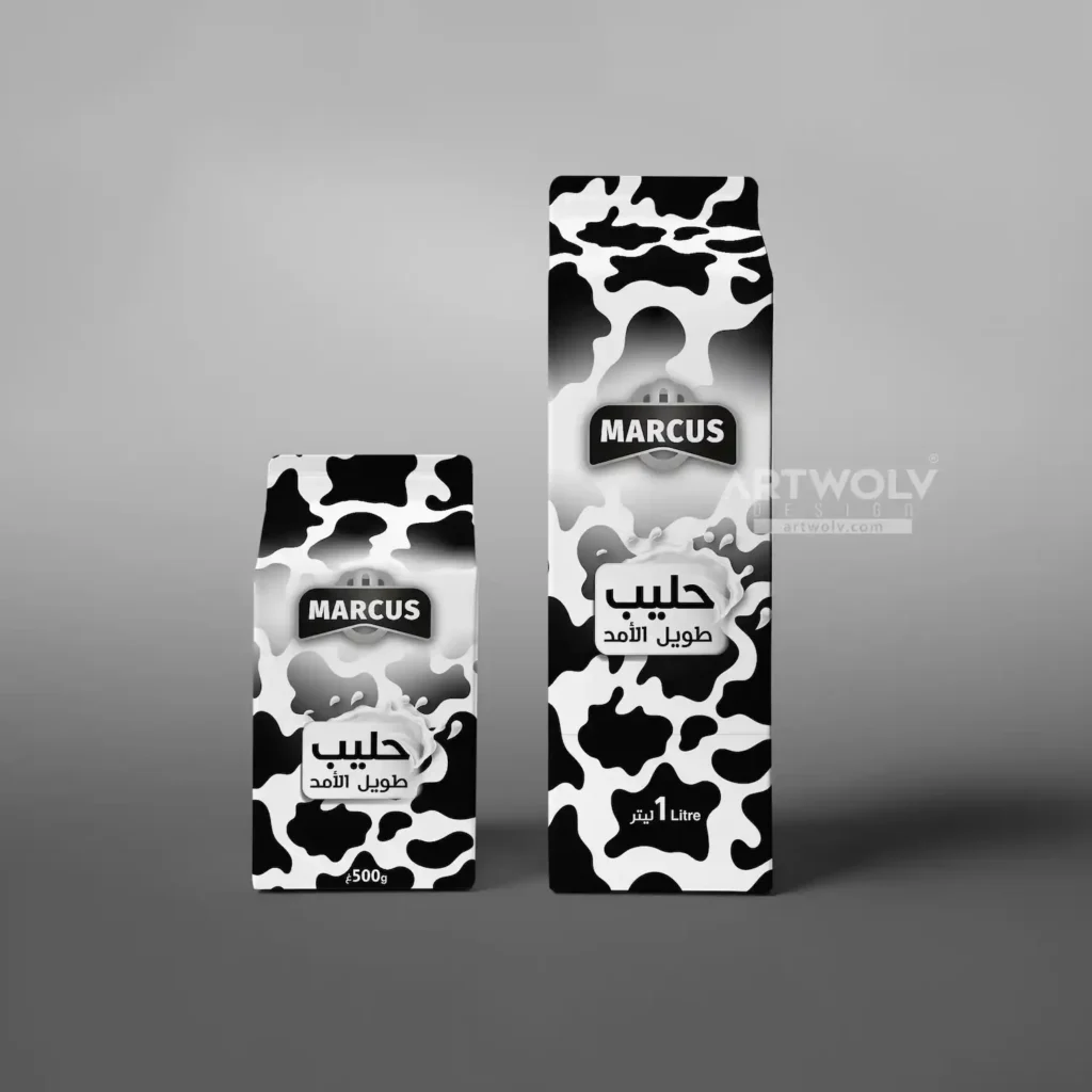 تصميم عبوات حليب وتغليف منتجات غذائية لشركة ماركوس في ليبيا
